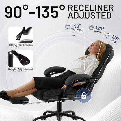 Ergonomic Office Chair with Footrest,PU Leather Executive Desk Chair Padded Linkage Armrests,Lumbar Support,Swivel Computer Chair for Home Office & Gaming,Black - color: Black