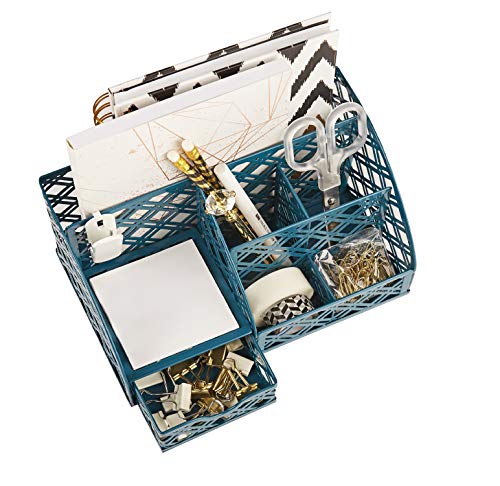 Exerz Desk Organizer Metal Mesh Caddy 7 Compartments Drawer Aegean Blue - color: F7 Aegean Blue