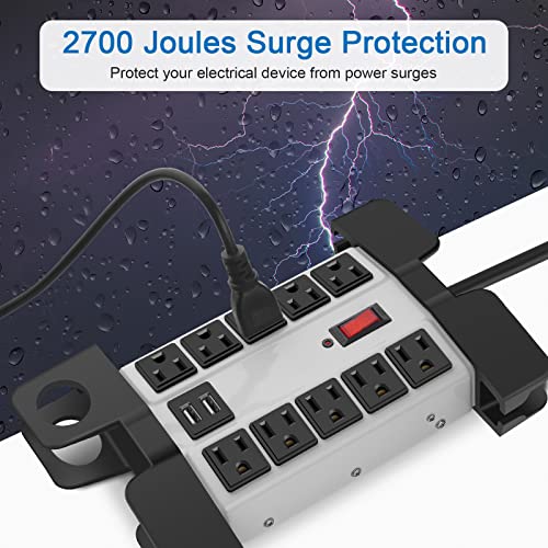 CCCEI Heavy Duty Power Strip with USB Ports, 10 Outlets. Grey, 10FT. - color: Grey, size: 10ft