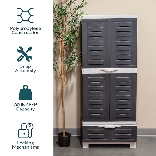 Sunnydaze 57" Garage Storage Cabinet with Locking Doors & Shelves, Charcoal - color: Charcoal, style: With Drawer - 57.5" H