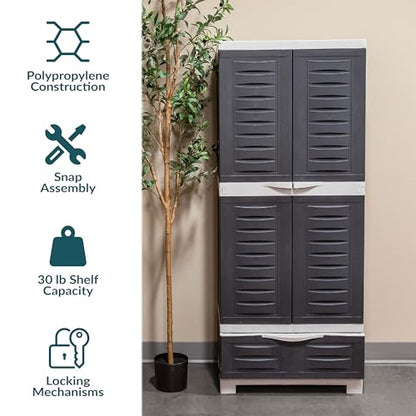 Sunnydaze 57" Garage Storage Cabinet with Locking Doors & Shelves, Charcoal - color: Charcoal, style: With Drawer - 57.5" H