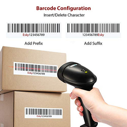 Esky Barcode Scanner with Stand, Wired Handheld Bar Code Scanner with Adjustable Stand, Automatic 1D USB Laser Scanner Support Windows/Mac/Linux for Store, Supermarket, Warehouse, Library - size: 1 Pack