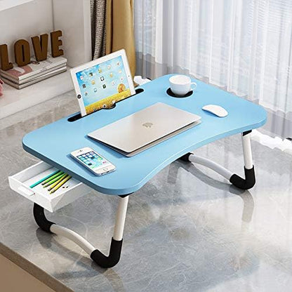 Lap Desk with Storage Drawer, Cup and Tablet Holder, Bed Tray Table, Foldable Laptop Desk, Laptop Stand for Working, Writing, Gaming and Drawing (23.6", Blue) - color: Blue