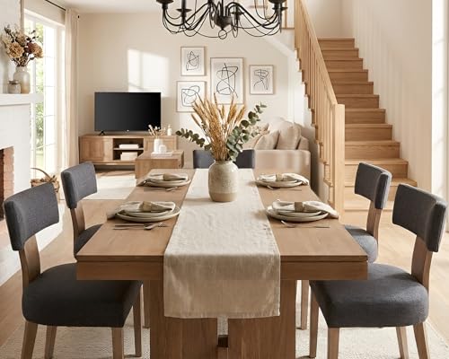 HNY Mid Century Modern Dining Chairs, Linen Fabric Upholstered and Curved Backrest Kitchen Chairs Set of 2, with Hardwood Frame, Charcoal - color: Charcoal Curved