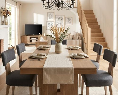 HNY Mid Century Modern Dining Chairs, Linen Fabric Upholstered and Curved Backrest Kitchen Chairs Set of 2, with Hardwood Frame, Charcoal - color: Charcoal Curved
