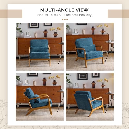 VINGLI Chenille Mid-Century Modern Accent Chair Set of 2, Cute Reading Arm Chair with Cushion & Lumbar Pillow & Solid Wood Frame for Lounge, Living Room, Reading Room, Bedroom, Blue - color: Blue