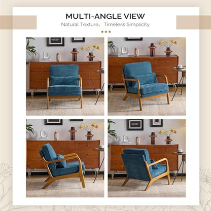 VINGLI Chenille Mid-Century Modern Accent Chair Set of 2, Cute Reading Arm Chair with Cushion & Lumbar Pillow & Solid Wood Frame for Lounge, Living Room, Reading Room, Bedroom, Blue - color: Blue