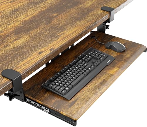 Keyboard Tray Under Desk Pull Out with Extra Sturdy C Clamp Mount System, 27.3 (32.5 inch Including Clamps) x 11 Inch Slide-Out Platform Computer Drawer for Typing Vintage AX01WG02 - color: Vintage, size: 32.5"x 11”Keyboard Tray
