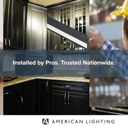 American Lighting LED Courant Plus Undercabinet Light 24 Inch 5CCT 90+ CRI 1200 Lumens with USB-A USB-C and 20A Receptacles Black Finish Title 24 Compliant