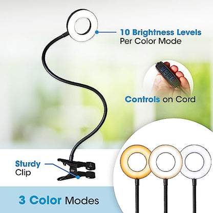 OttLite Capture Clip-On LED Ring Light, Black | ClearSun LEDs | 3 Color Temperature Modes | 10 Brightness Levels | 21.25-Inch Flexible Neck - color: Black Clip-On Light