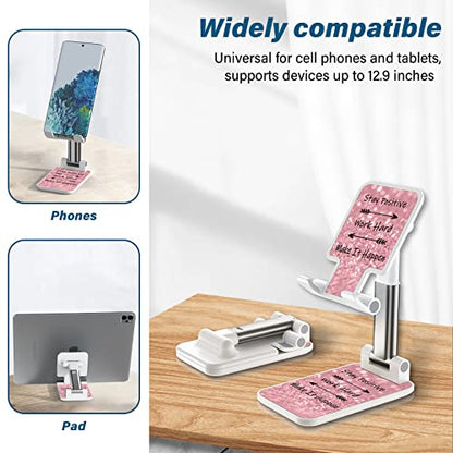 Desk Cell Phone Stand - Adjustable Angle-iPad Holder, Universal Compatible Phone Holder for Desk - color: Pink letters