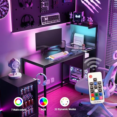 Computer Desk with Power Outlet and USB Charging Station, Space-Saving Study Writing Table with Storage Shelves, PC Laptop Workstation for Home Office Bedroom (Black) - color: Black