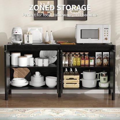 59 Inch Black Buffet Cabinet, Mid Century Wood Sideboard Storage - color: Black