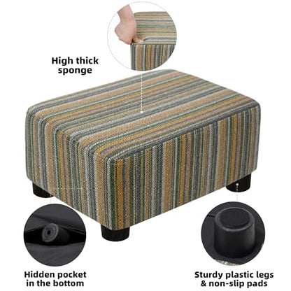 CAROLMADE Small Foot Stool Ottoman Footstool with Legs Under Desk Footrest for Living Room Bedroom and Office,Linen-Stripe Green - color: Stripe Green, size: 11"d X 15.4"w X 8.3"h