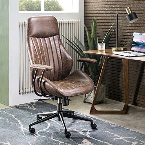 ovios Ergonomic Office Chair, High-Back Faux Suede Computer Executive Chair - color: Dark Brown, size: High Back, Regular Cushion