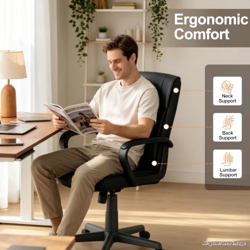 Office Desk Chair Set of 8 Conference Room Chairs Modern Ergonomic Executive Swivel Chair Adjustable Height PU Leather Home Desk Chair with Armrests Comfy Computer Task Chairs with Wheels - color: Black, size: Set of 8
