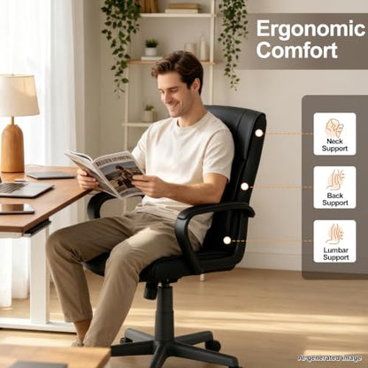 Office Desk Chair Set of 8 Conference Room Chairs Modern Ergonomic Executive Swivel Chair Adjustable Height PU Leather Home Desk Chair with Armrests Comfy Computer Task Chairs with Wheels - color: Black, size: Set of 8