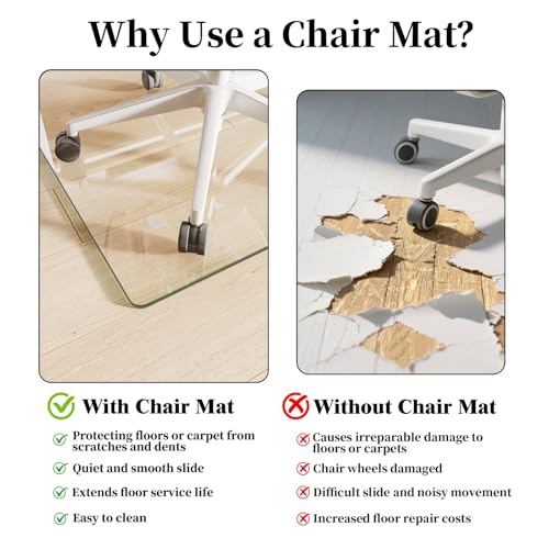 Glass Chair Mat 42" x 48" Tempered Glass Office Chair Mat - color: Transparent, size: 48" x 42"