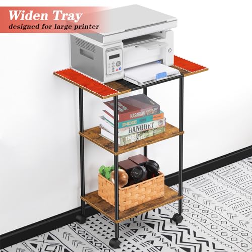 Large Printer Stand with Storage Rolling Printer Cart with Wheels - color: Rustic Brown
