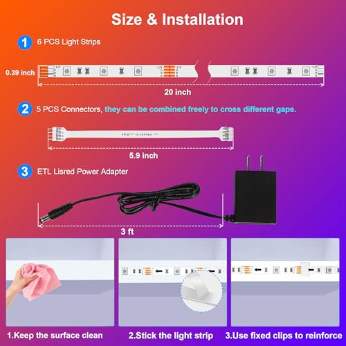 maylit 6 PCS RGB Under Cabinet Lights with App and Remote Control - size: 9.8FT without Motion Sensor
