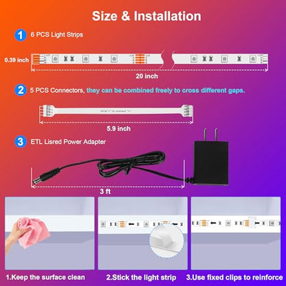 maylit 6 PCS RGB Under Cabinet Lights with App and Remote Control - size: 9.8FT without Motion Sensor