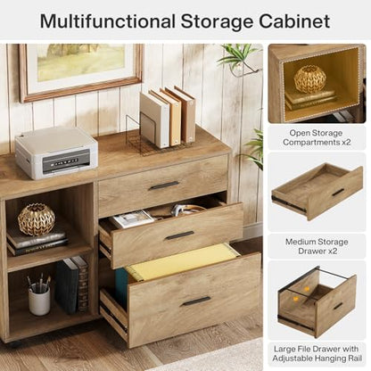 Tribesigns 63" L Shaped Desk with Storage, Executive Office Desk with Mobile Lateral File Cabinet Combo, Large Computer Table with Drawers and Shelves, Business Furniture Set for Home Office, Brown - color: Brown