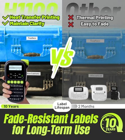 Label Maker Machine with 4 Tapes, Wire Label Maker Waterproof-Labels | Laminated Handheld Label Printer, Backlit & Portable & 3 Cable Mode, VolenGo H1100 Labeler for Industrial Office Organization - color: Black, style: Label maker with 4 Tapes