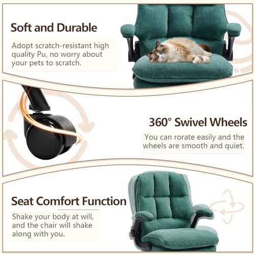 Comfy Office Chair Soft and Double Cushioned Ergonomic Computer Desk Chair for Long Hours Executive Office Chair with Flip-up Armrests and Height Adjustment for Home Office Green - color: Green