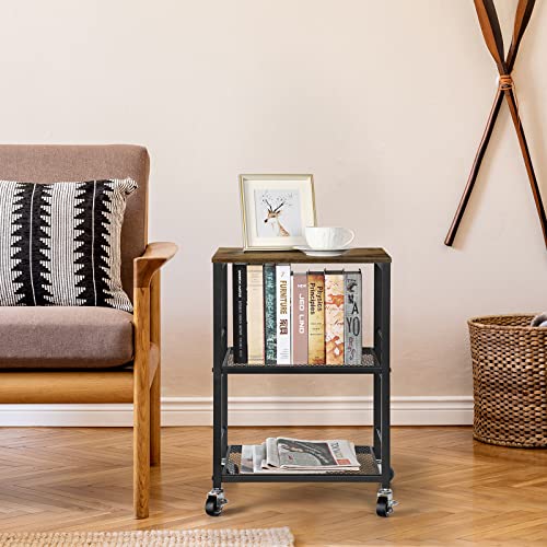 OYEAL Small Nightstand Industrial Square End Table with Storage Shelf Farmhouse Sofa Side Table for Small Spaces, Narrow Bedside Table for Living Room Bedroom, Stable Metal Frame, Rustic Brown - color: Rustic Brown