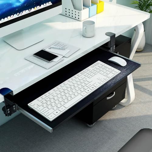 Keyboard Tray Under Desk - Clamp On Keyboard Drawer Computer Stand - Ergonomic Sliding Mouse & Keyboard Tray - Computer Desk Extender for Home Study and Office(Black,75x30cm/29.5x12inch)