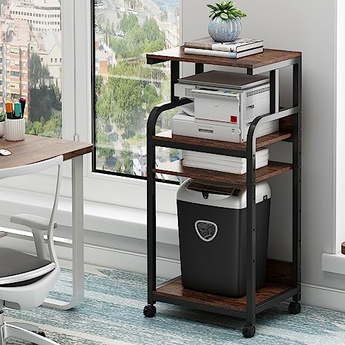 Fannova 4-Tier Printer Stand with Adjustable Storage Shelf, Large Tall Printer Table with Wheels for Home Office Small Spaces Organization, Rustic Brown - color: Rustic Brown