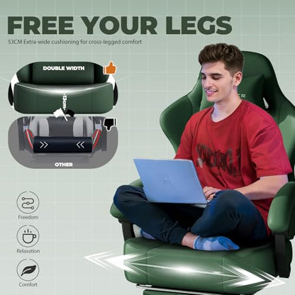 GTPLAYER Big and Tall Gaming Chair 400lbs Heavy Duty Office Chair with Footrest, High Back Pocket Spring Ergonomic Computer Chair for Adults, Wide Seated Cushion with Linkage Armrests, Leather Green - color: Dark Green