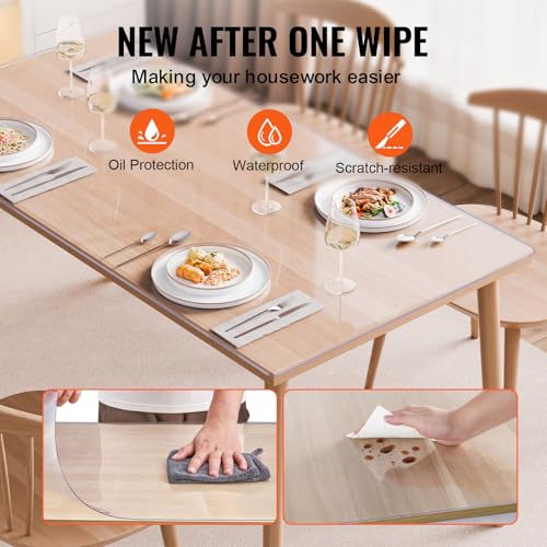 VEVOR Plastic Table Cover, 40 x 80 Inch 2.0 mm Thick Rectangle Clear PVC Mat Protector, Waterproof & Easy Cleaning Desk Pad Tablecloth, for Office, Dresser, Dining Room, Night Stand - size: 80" x 40" (Rectangular)