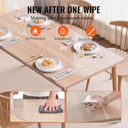 VEVOR Plastic Table Cover, 40 x 80 Inch 2.0 mm Thick Rectangle Clear PVC Mat Protector, Waterproof & Easy Cleaning Desk Pad Tablecloth, for Office, Dresser, Dining Room, Night Stand - size: 80" x 40" (Rectangular)