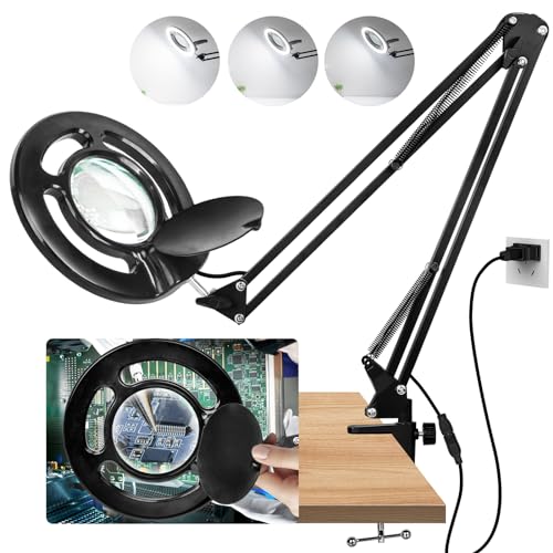 HITTI 2200 Lumens 12X Long Magnifying Glass with Light and Stand - color: Black