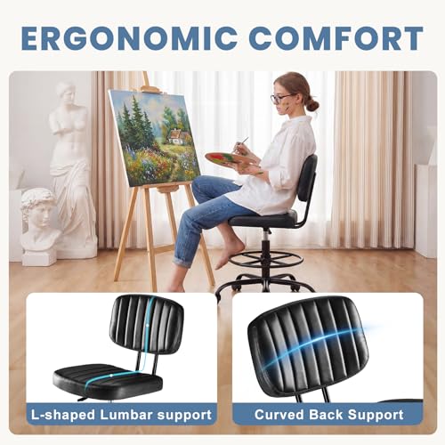 DUMOS Armless Drafting Chair, Standing Desk Chair, Rolling Stool - color: Black