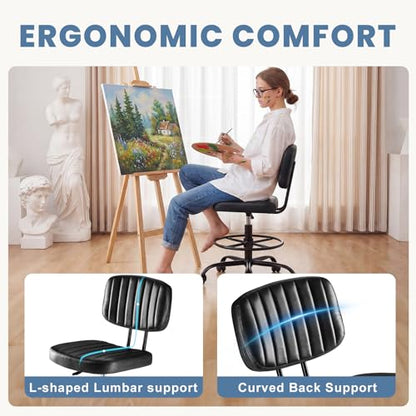 DUMOS Armless Drafting Chair, Standing Desk Chair, Rolling Stool - color: Black
