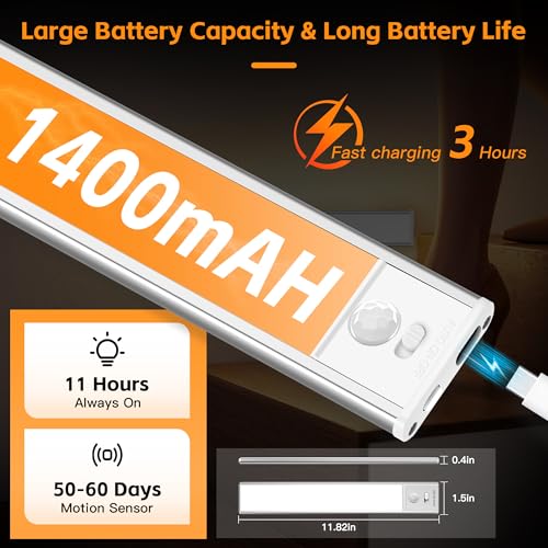 7.9 inch Under Cabinet Lighting, 4 Pack Magnetic Closet Lights | 1400mAh with Motion Sensor, 34 LED, 3 Color Temperature, USB-C Charging, Durable and Easy-to-Install - size: 20cm