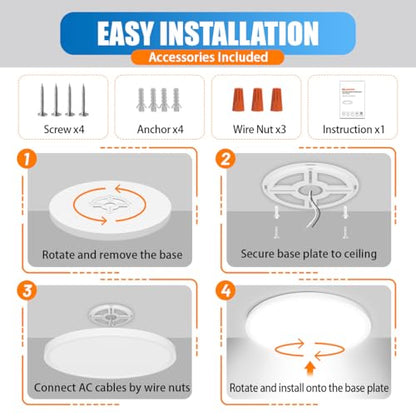 Allsmartlife Led Flush Mount Ceiling Light 2-Pack, 18 inch 36W 4650lm Dimmable Led Ceiling Light, 3000K/4000K/6500K, Round Led Light Fixture for Laundry Room, Hallway - color: White, size: 18inch 2-Pack