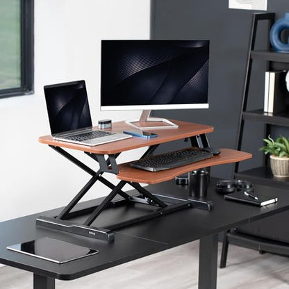 VIVO Dark Walnut 32 in Standing Desk Converter, DESK-V000KA - color: Dark Walnut, size: 32"