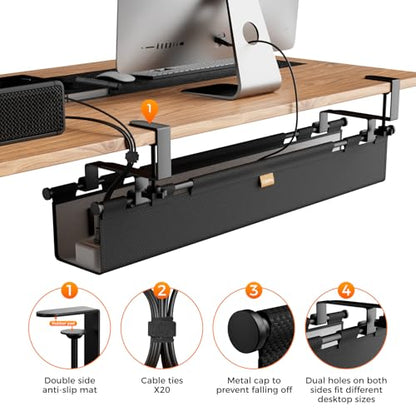 No Drill Thickened Under Desk Cable Management Tray,38.5In,Black - color: Black