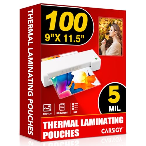 CAREGY 100 Pack Laminating Sheets, Holds 8.5 x 11 Inch Sheets,5 Mil, | 9 x 11.5 Inches Lamination Sheet Paper for Laminator, Clear, Letter Size, Office and School Supplies - size: 100PACK-5Mil (9 x 11.5Inches)