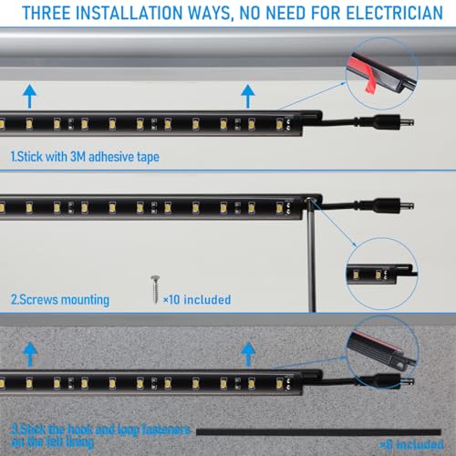 TORCHSTAR 4pcs 12 Inch LED Safe Lighting Kit, Motion Sensor, 5000K | UL Power Adapter, Input 100-240V, Linkable Gun Safe Light Bars, 600LM, for Under Cabinet Locker Closet Showcase, Daylight - color: Daylight (5000K)