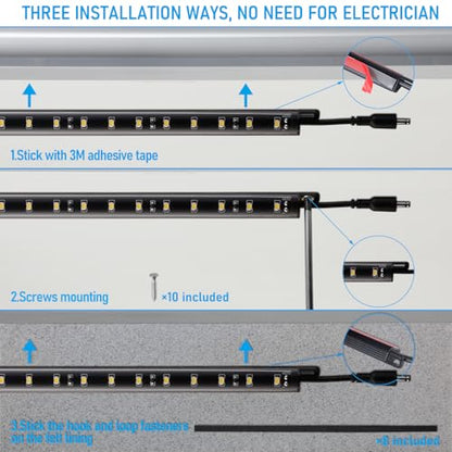 TORCHSTAR 4pcs 12 Inch LED Safe Lighting Kit, Motion Sensor, 5000K | UL Power Adapter, Input 100-240V, Linkable Gun Safe Light Bars, 600LM, for Under Cabinet Locker Closet Showcase, Daylight - color: Daylight (5000K)