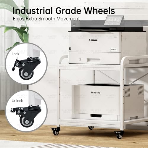 Fannova Large Printer Stand for Under Desk Storage, Adjustable Top Shelf | Table Top 20"x20", Fits 3D/Laser Printer, Easy Roll Industrial Wheels, Heavy Duty 2 Tier Printer Cart for Home Office, White - color: White