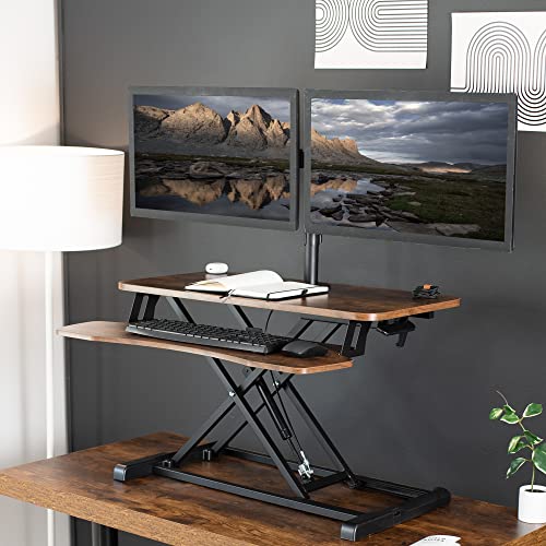 VIVO Vintage Brown 32 in Standing Desk Converter with Stand, DESK-V000KN-M2 - color: Vintage Brown, size: 32"