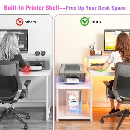 EnHomee 63" L Shaped Gaming Desk with LED Lights & Power Outlets,White - color: White, size: 63"W