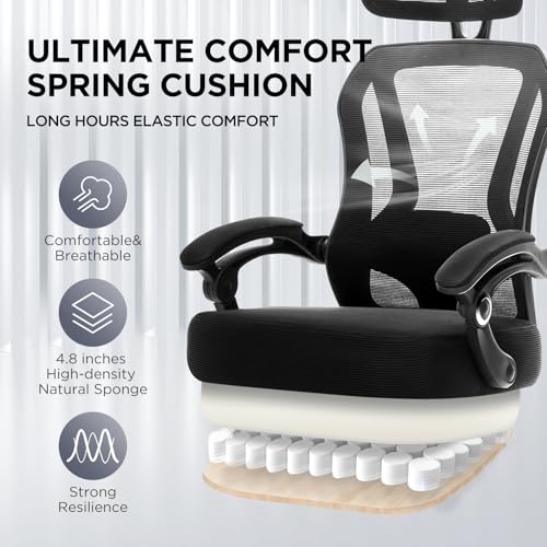 Ergonomic Office Chair with Footrest,Ultra Thick Desk Chair,Black - color: Black