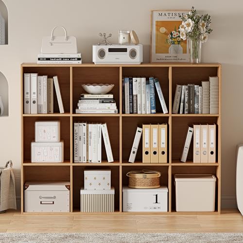 VDNEND Wooden Cube Storage Organizer with Closed Back Panel, 11in Cube Shelf Opening, Bookshelf, Display Shelf,Closet Cabinet for Home and Office (Natural Oak, 12-Cube 35.98L*9.45W*47.72H) - color: Natural Oak, size: 12-Cube 47.72L*9.45W*35.98H