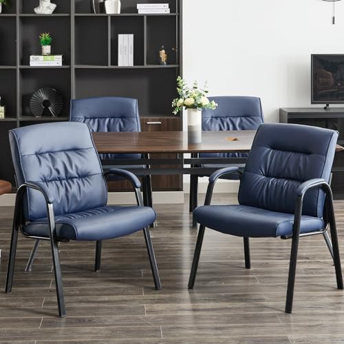 Big&Wide Office Guest Reception Chair Set of 6, Conference Room Chairs Waiting Room Chairs 6 Pack, Modern Leather Office Desk Chair No Wheels(Navy Blue) - color: Navy Blue, size: 6 Pack